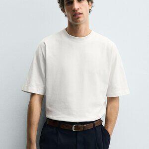 ZARA HEAVYWEIGHT  T-SHIRT OYSTER-WHITE RELAXED FIT NWT